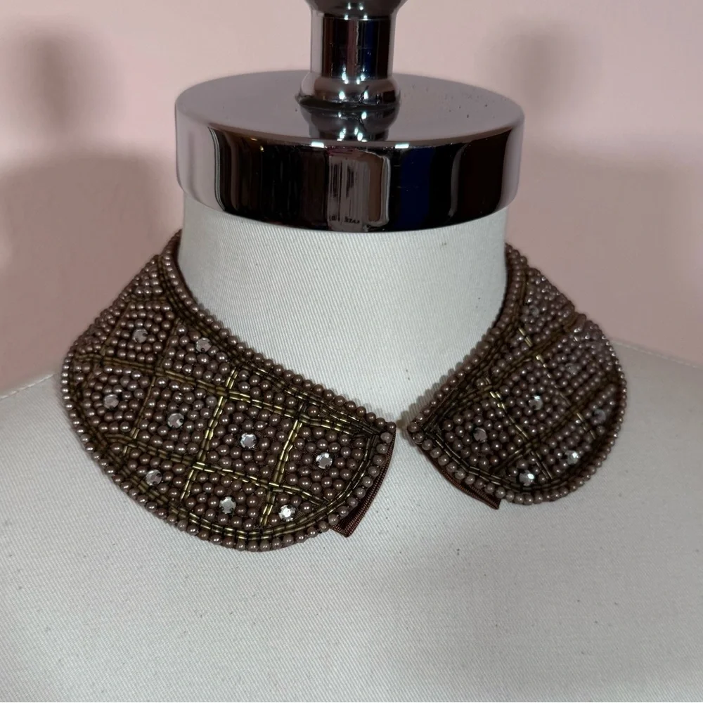 Vintage Antique Deco Retro brown Glass pearl Peter Pan Collar 1940’s 50’s - Picture 9 of 17